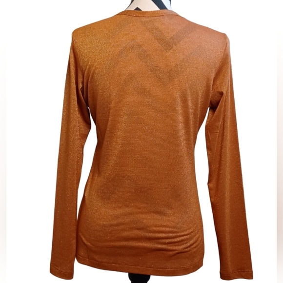 Two Birds in Paris Burnt Orange Metallic Silver Long-Sleeve Top - Picture 2 of 12